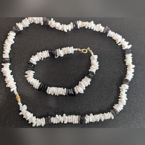 Black and White Puka Shell Necklace and Bracelet set. 